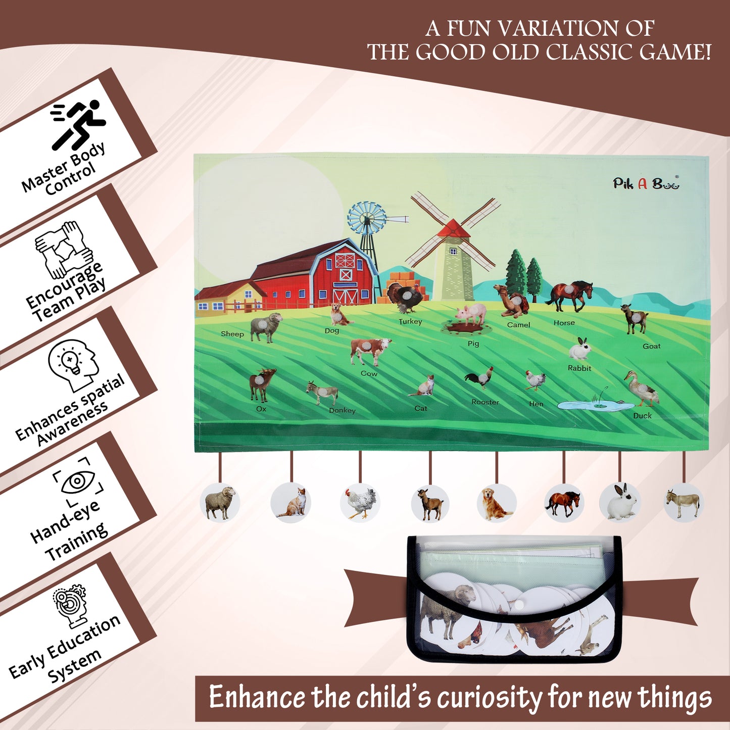 PiK A BOO Farm Animals Activity Mat For Toddler Kids, Children Approx 91*60 Cm
