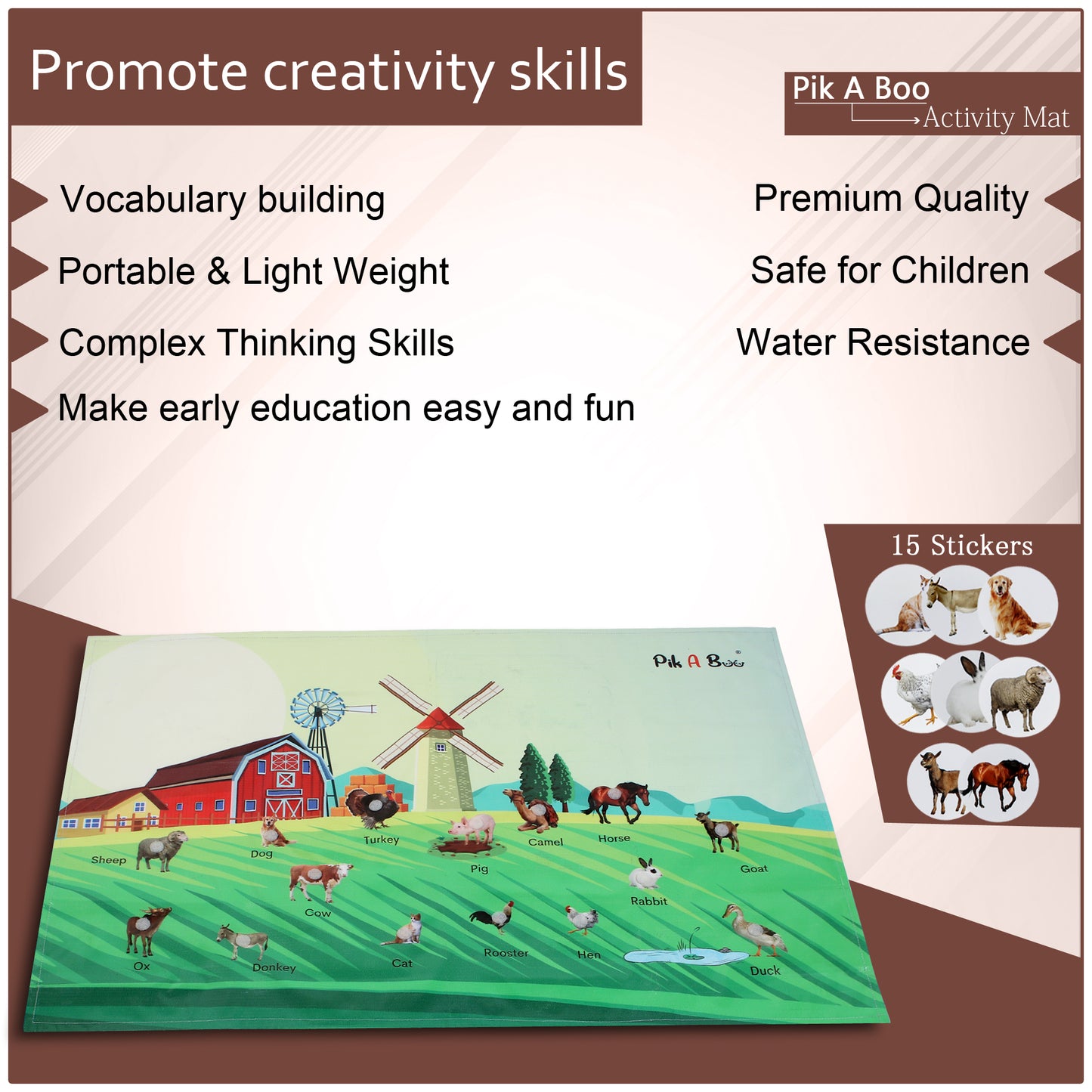PiK A BOO Farm Animals Activity Mat For Toddler Kids, Children Approx 91*60 Cm