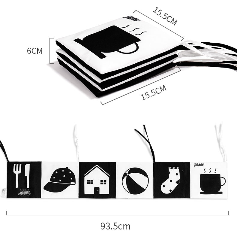 Black and White Sensory Clip-on Pram Crib Cloth Book