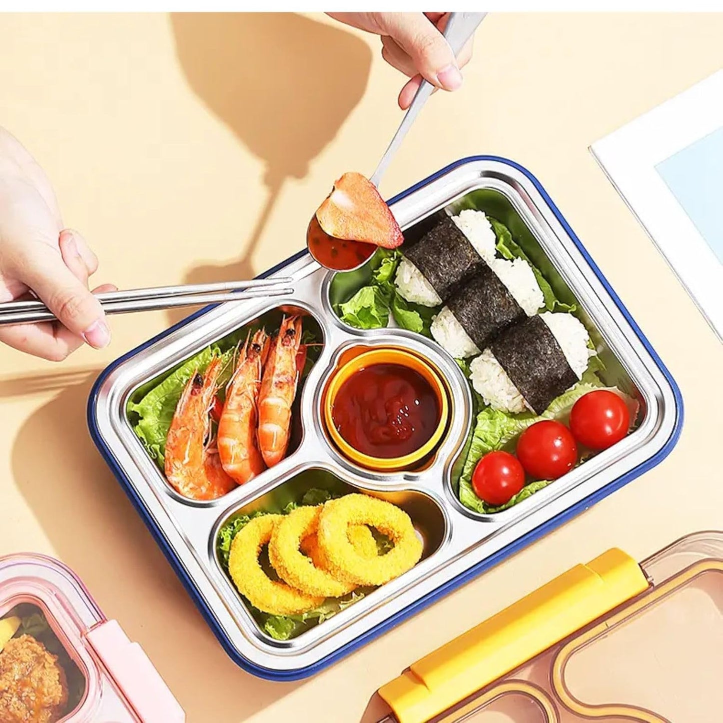 Pink Golden Gate Stainless Steel 3 Compartment Mix Proof Lunch Box Tiffin