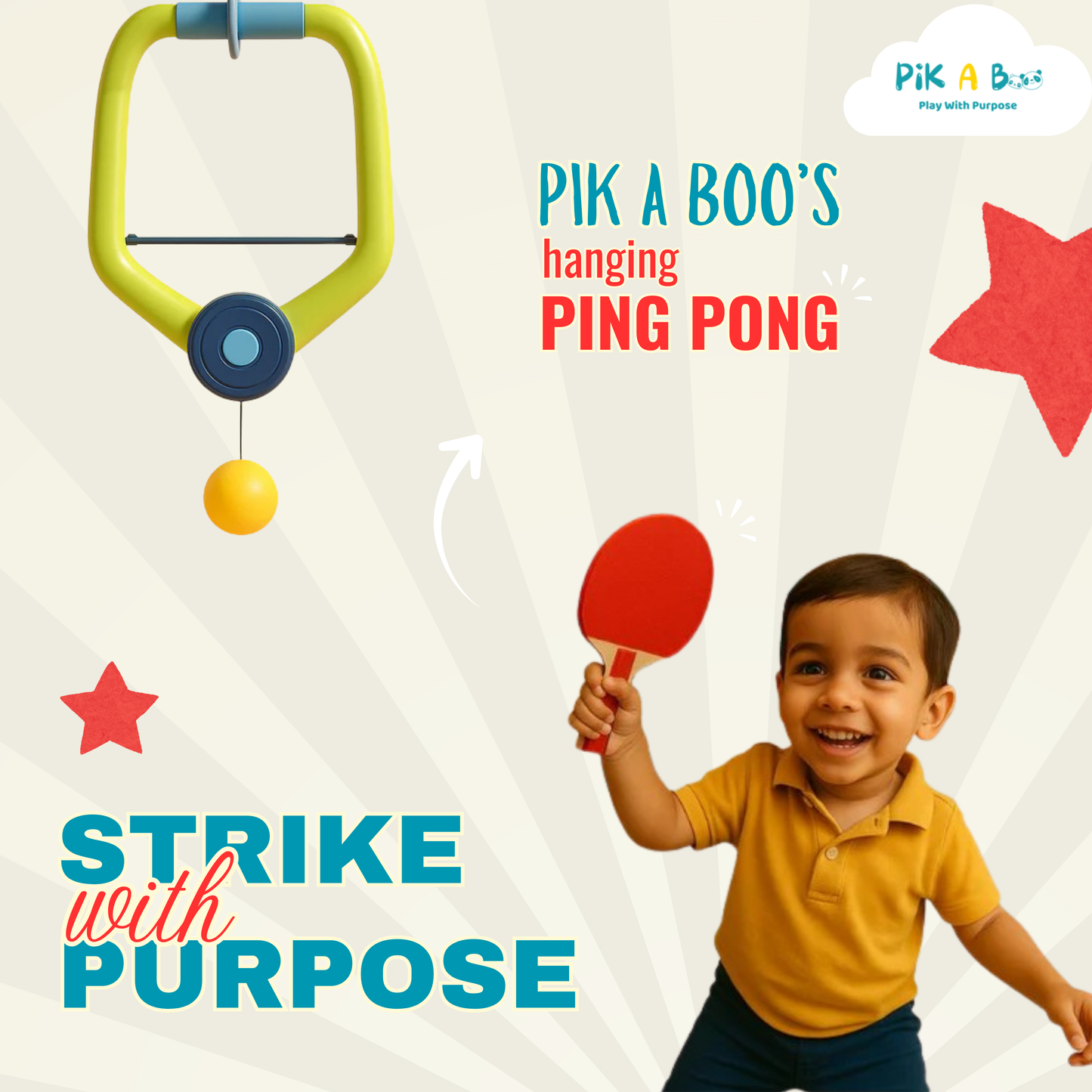 PiK A BOO Smash Buddy Hanging Table Tennis Set - Doorway Ping Pong Game for Kids & Family Fun
