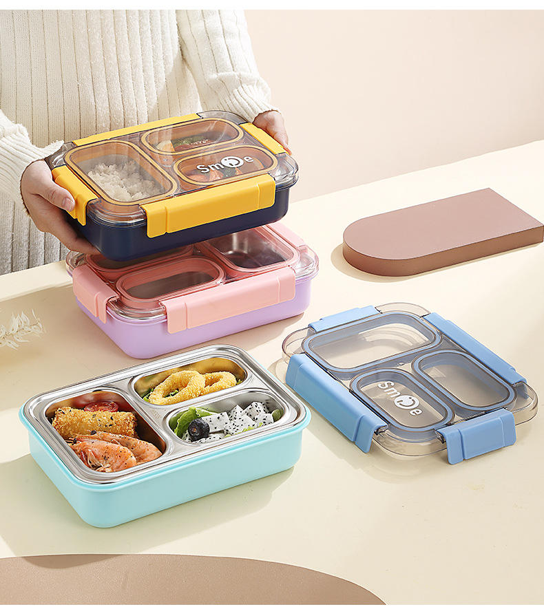 Peach Tokyo Table Stainless Steel Lunch Box – 3 Compartment Mixproof Tiffin