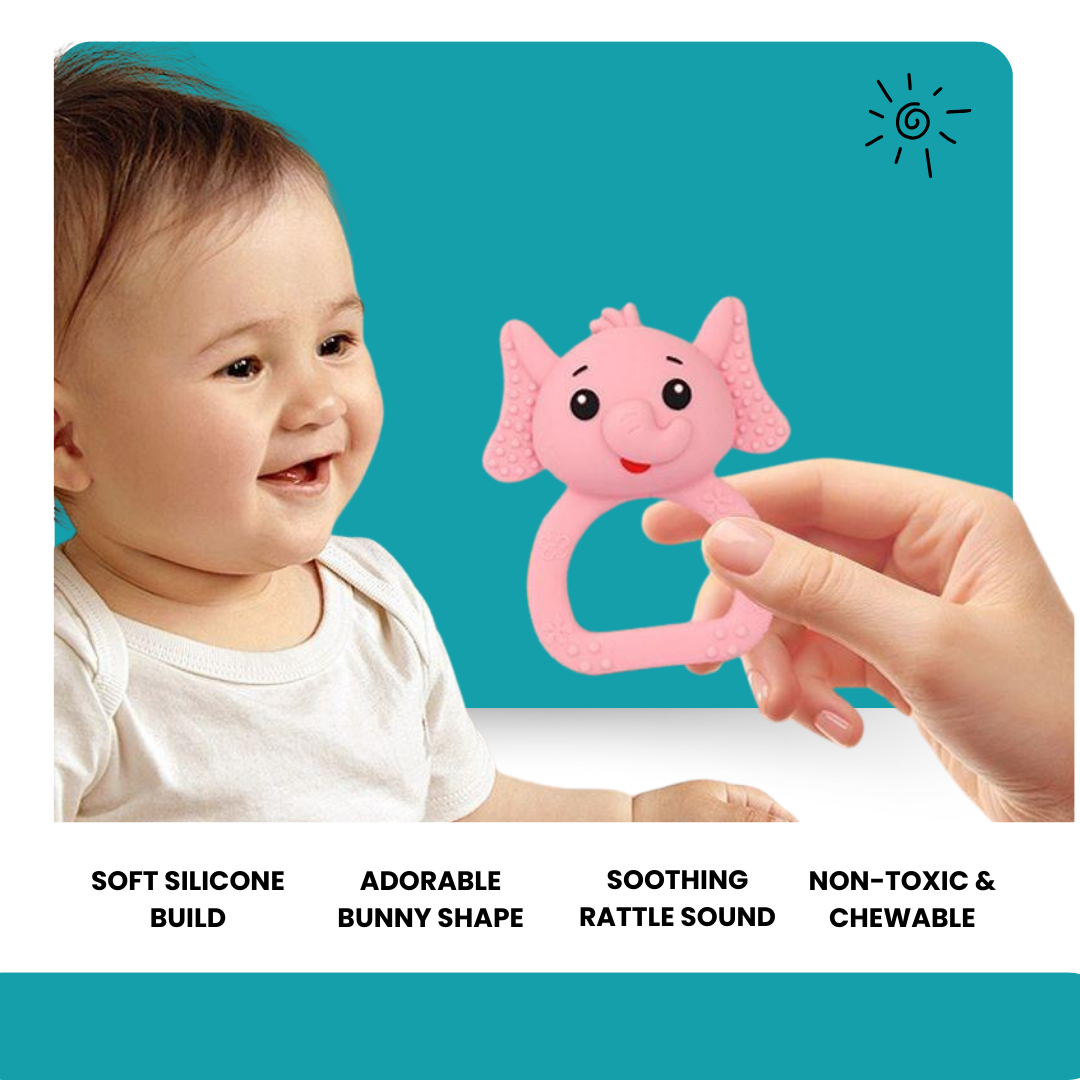 Elephant Silicon Teether Rattle – Soft & Safe for 3M+