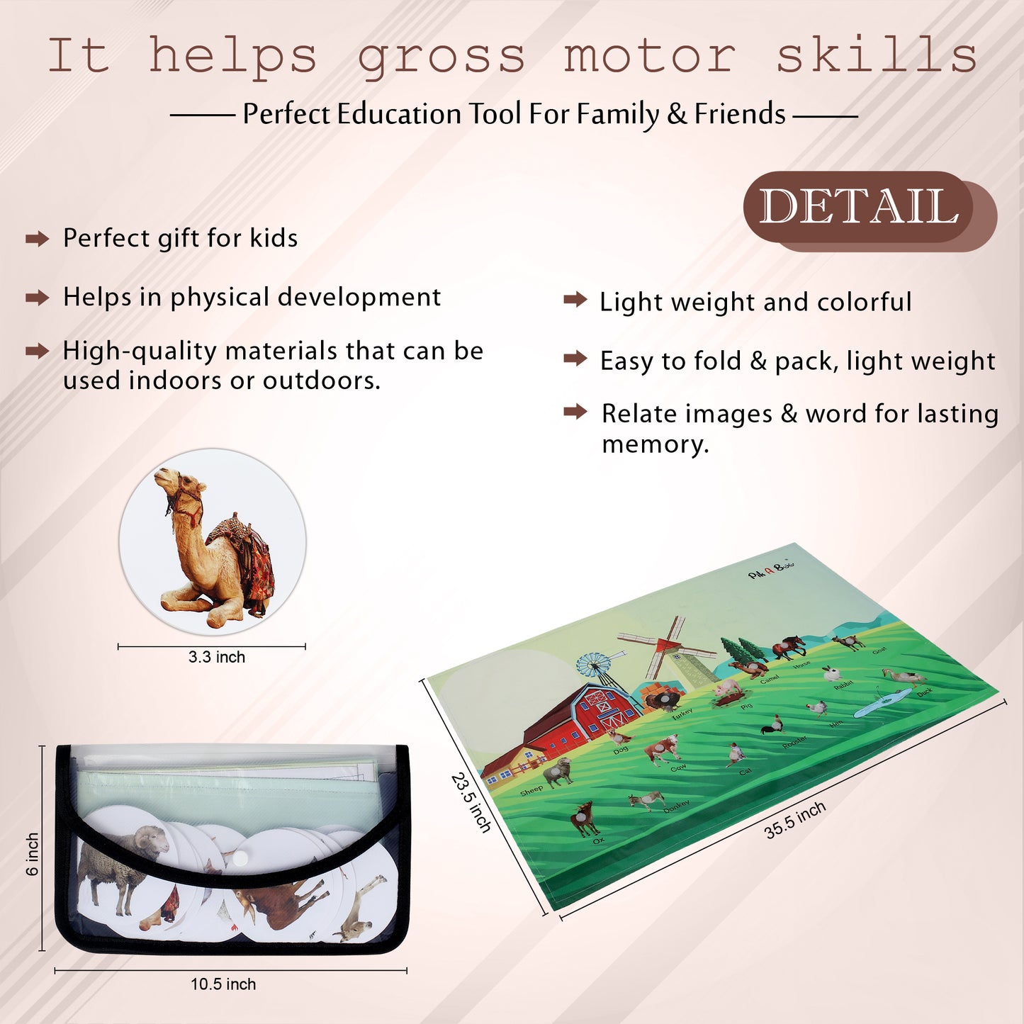 PiK A BOO Farm Animals Activity Mat For Toddler Kids, Children Approx 91*60 Cm