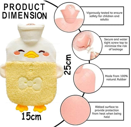 Cute Duck Hot Water Bottle – Yellow 1000ml Cozy Bag with Soft Plush Cover