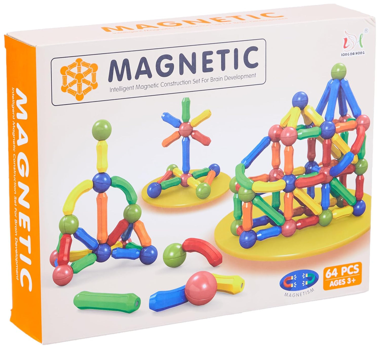 64 Piece Magnetic Building Sticks & Balls Set – Educational Activity Toys for Toddlers, for Kids 3+ Years ( 705-64)