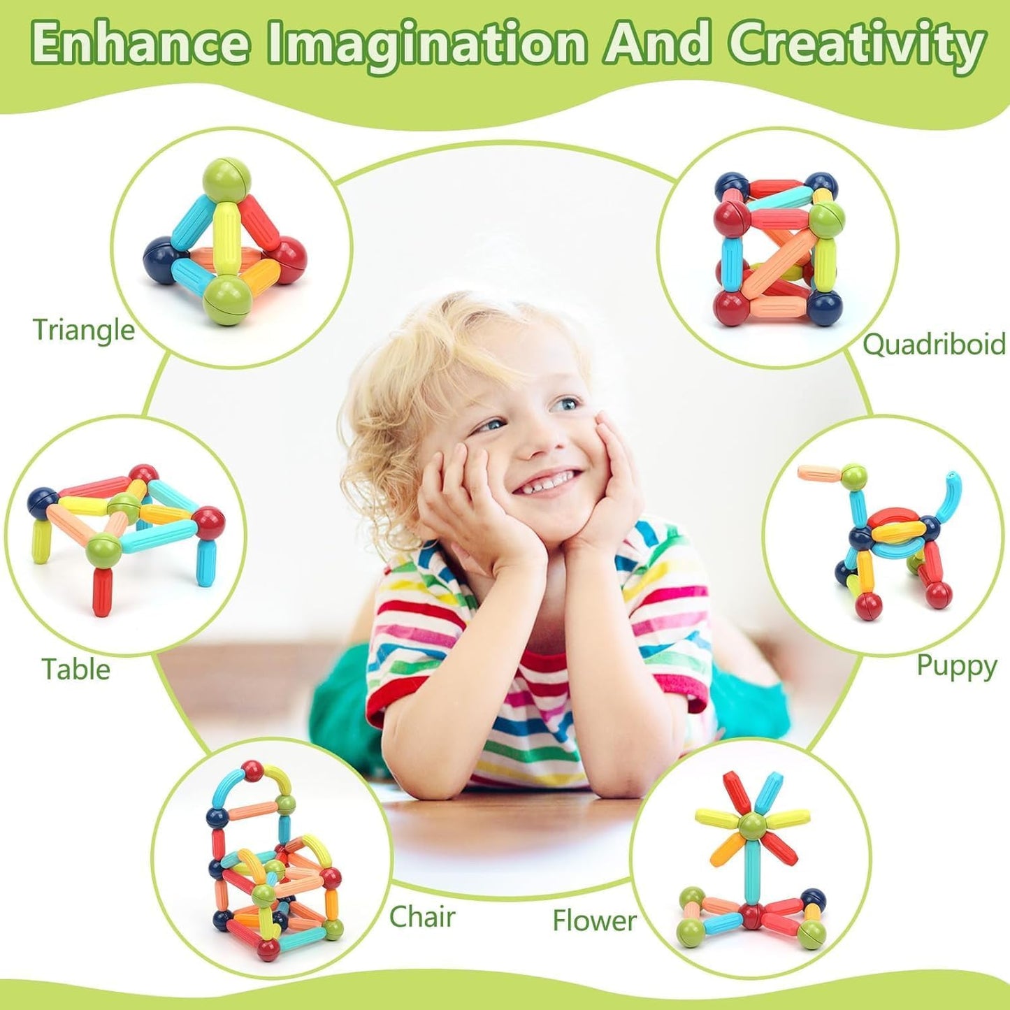 64 Piece Magnetic Building Sticks & Balls Set – Educational Activity Toys for Toddlers, for Kids 3+ Years ( 705-64)