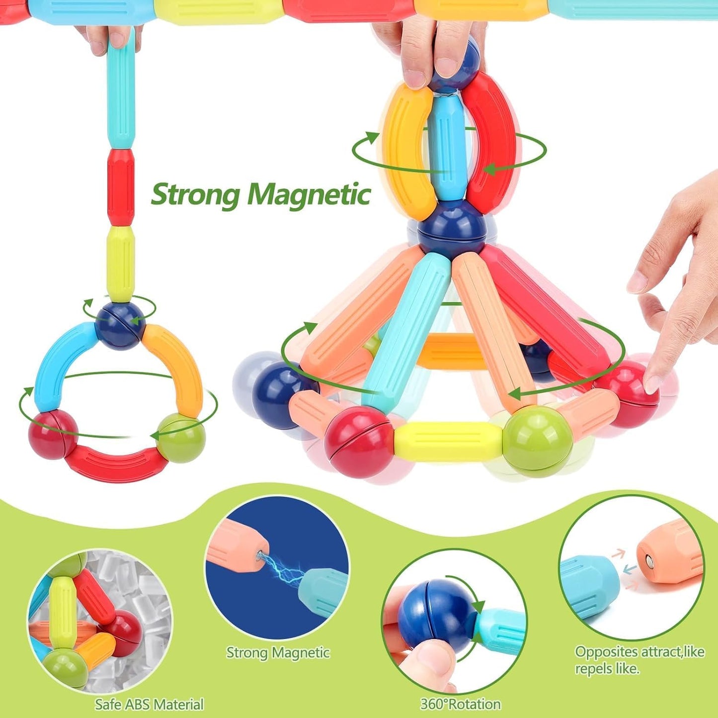 64 Piece Magnetic Building Sticks & Balls Set – Educational Activity Toys for Toddlers, for Kids 3+ Years ( 705-64)