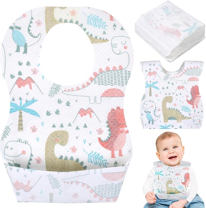 Disposable Baby Bibs (Set of 5) – Leakproof Travel Bibs for Babies 6–24 Months (Assorted Designs)