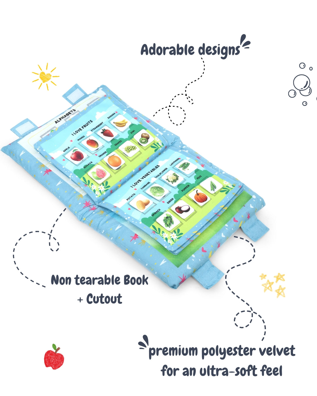 PiK A BOO Quiet Busy Velcro Activity Cushion Cloth Book for Babies & Toddlers Age 1-4 Yrs Early Learning Developmental Plush Soft Toy