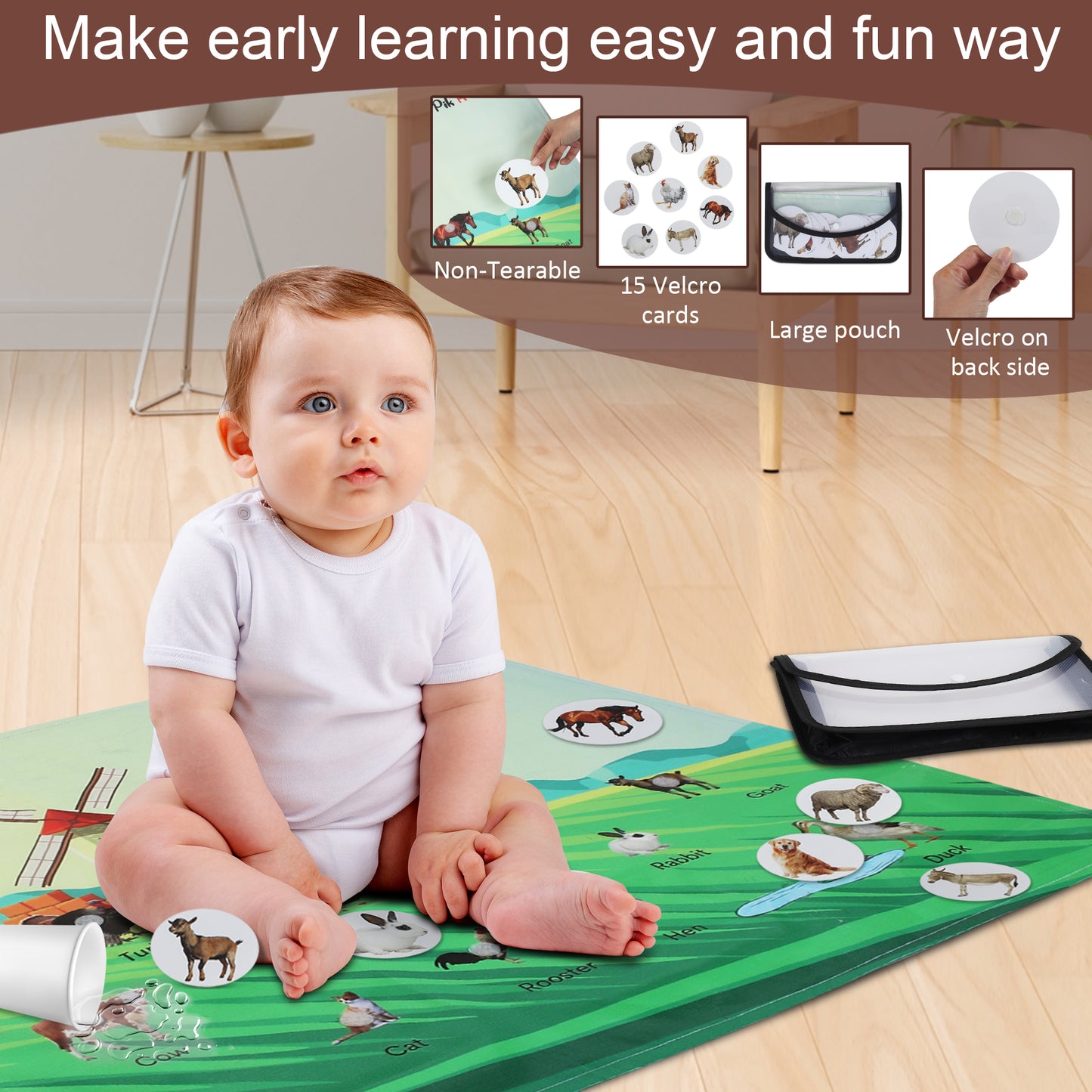 PiK A BOO Farm Animals Activity Mat For Toddler Kids, Children Approx 91*60 Cm