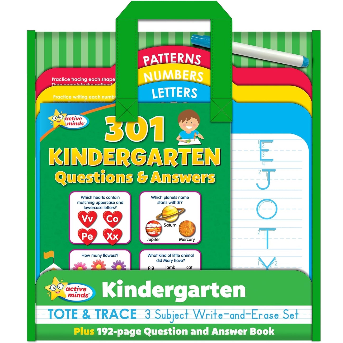 Active Minds Kindergarten Tote & Trace – Wipe-Clean Boards & 192-Page Workbook