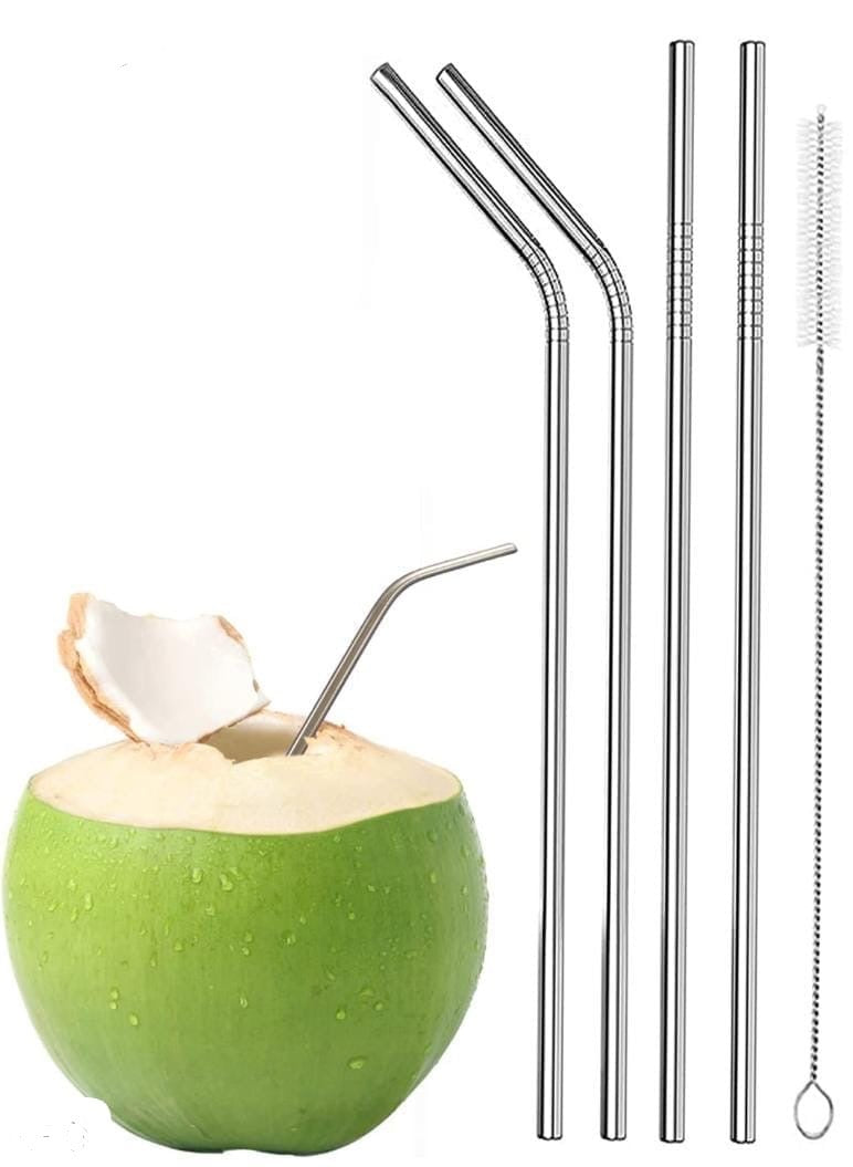 Stainless Steel Metal Straws (2 Bend 2 Straight) Set for Drinking Juice Reusable BPA-Free Metal