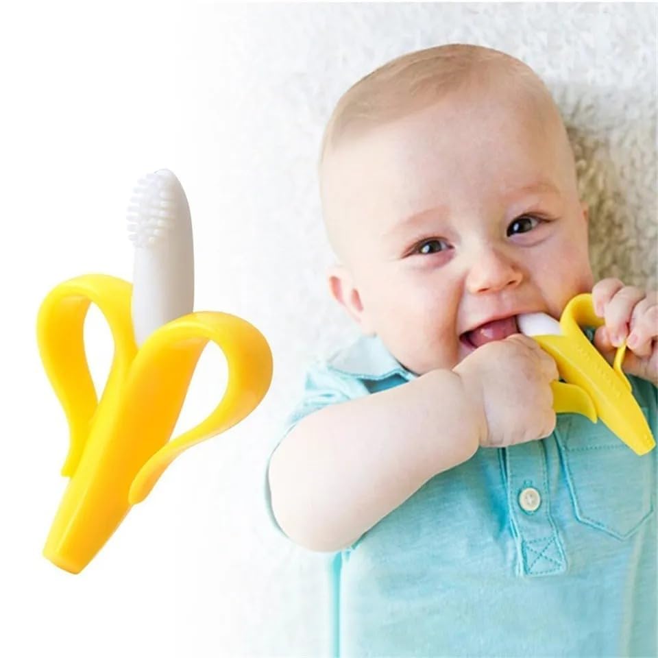 Banana Bendable Baby Toothbrush | Soft Silicone Teether & Training Brush for Infants (1pc Random)