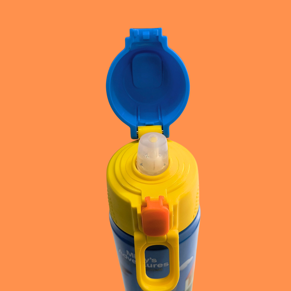 Blue Cartoon Thermos Water Bottle – 500ml Insulated Stainless Steel Hot & Cold Flask for Kids