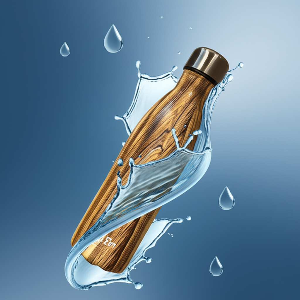 Yellow Wood-Finish Thermal Water Bottle – 500ml Leakproof Stainless Hot & Cold Flask