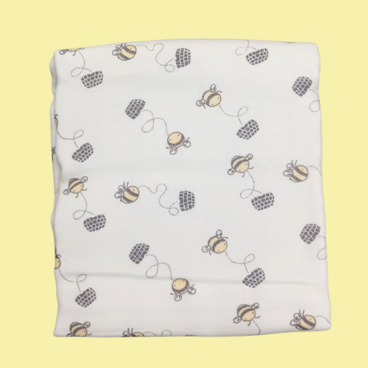 Buzzing Comfort Muslin Swaddle Blanket | 6-Layered Bee-Themed Baby Wrap – Ultra-Soft, Breathable & Cozy for Newborns