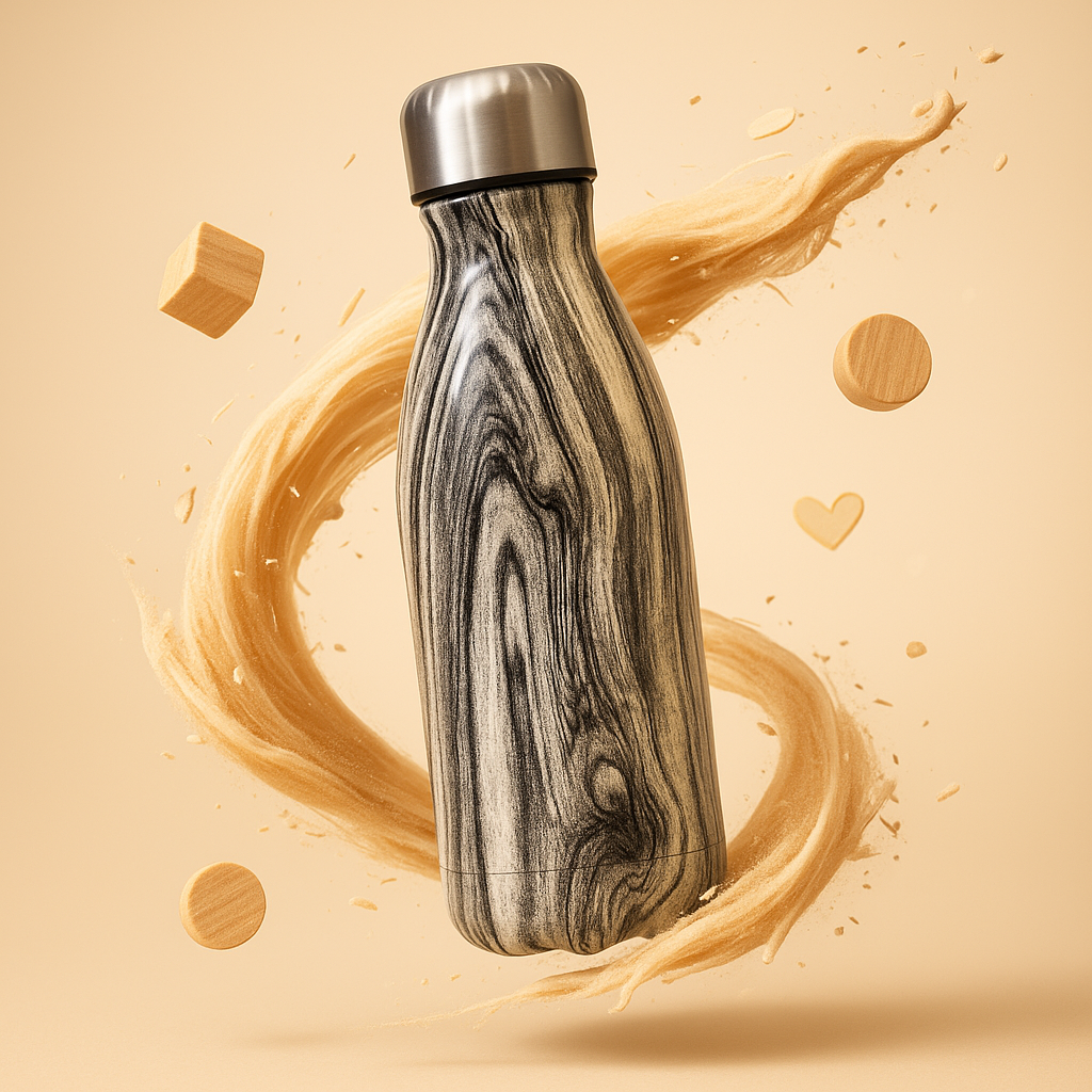 Green Wood-Print Thermal Water Bottle – 500ml Leakproof Hot Cold Stainless Steel Flask