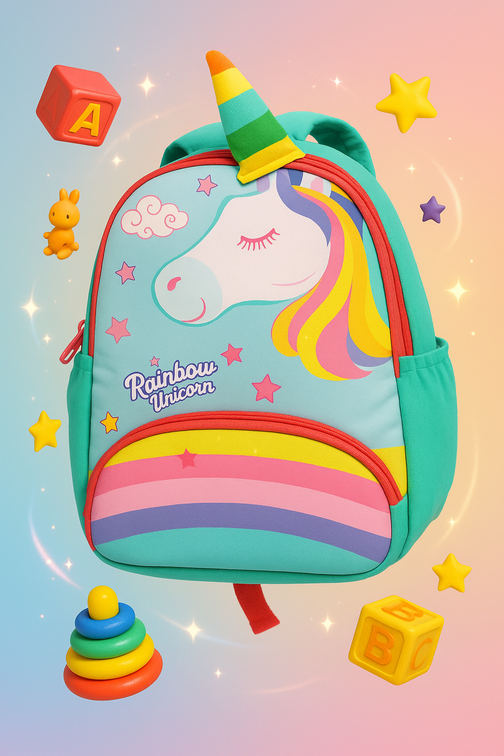 3D Space & Unicorn Backpack – Front Pocket for Kids