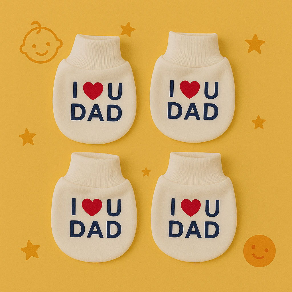 Charming I Love You Dad White Set - Printed Mittens, Booties & Cap for Your Precious Little One