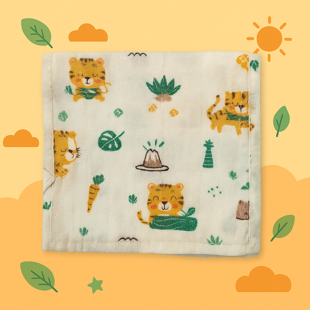 Organic Muslin Burp Cloth Set of 3 | Bee, Tiger & Vehicles Themes – Ultra-Soft & Highly Absorbent for Baby’s Delicate Skin