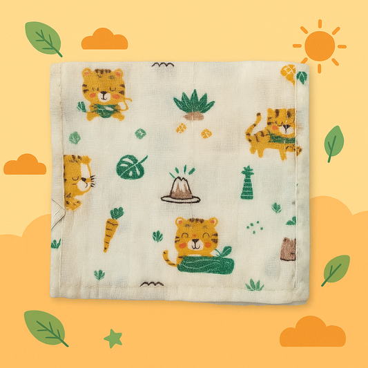Organic Muslin Burp Cloth Set of 3 | Bee, Tiger & Vehicles Themes – Ultra-Soft & Highly Absorbent for Baby’s Delicate Skin