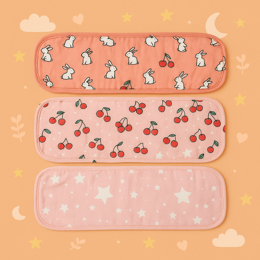 Organic Muslin Burp Cloth Set of 3 | Cherry, Rabbit & Star Designs – Ultra-Soft, Absorbent & Gentle for Baby’s Delicate Skin