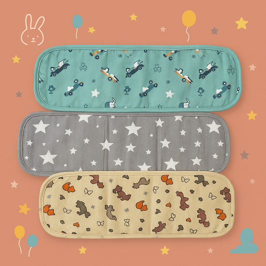 Organic Muslin Burp Cloth Set of 3 | Star, Riding Bunny & Squirrel Designs – Soft, Gentle & Absorbent for Baby’s Delicate Skin