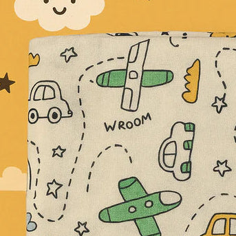 Vehicle Adventure | Soft Muslin Hooded Baby Wrapper – Cute Car & Vehicle Design for Cozy Comfort