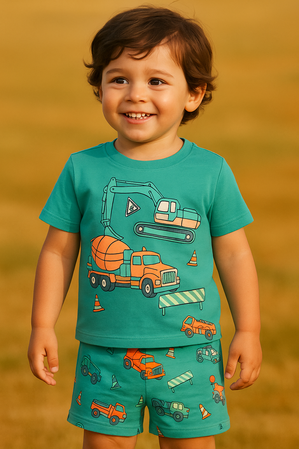 Construction Vehicle Outfit – Kids T-Shirt & Shorts Set