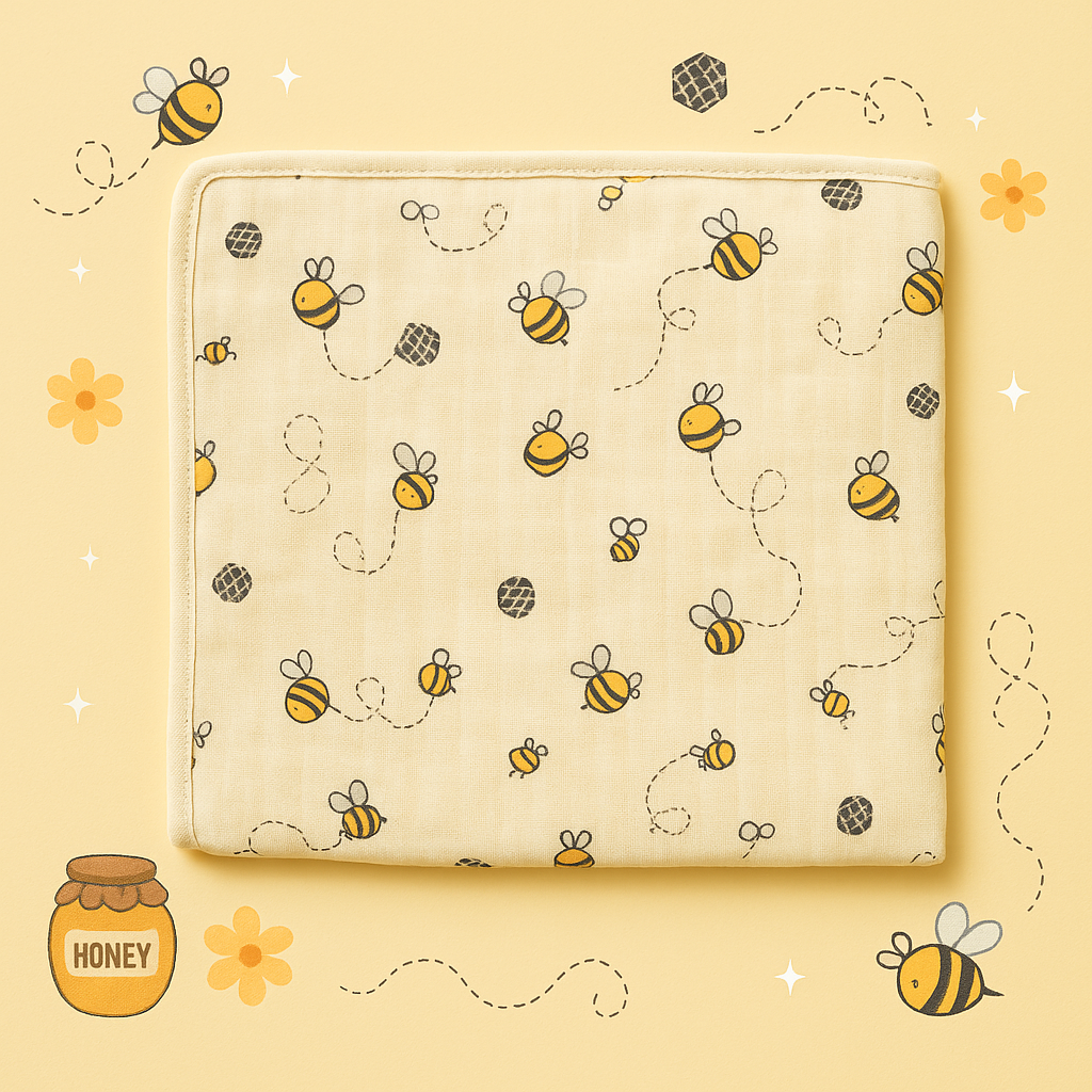 Buzzing Adventure | Soft Muslin Hooded Baby Wrapper – Cute Bee Design for Cozy Comfort