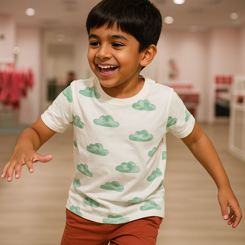 White Cloud Print T-Shirt – Soft Fabric Tee for Kids