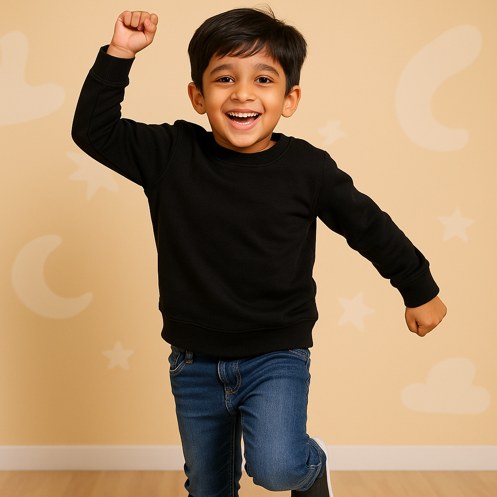 Black Stylish Sweatshirt for Kids (9–10 Years) | Comfy Unisex Winter Wear