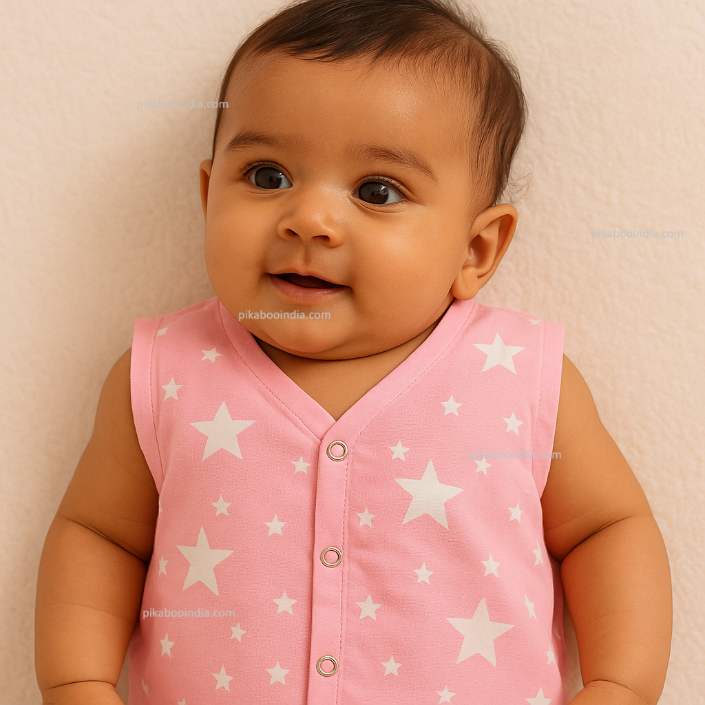 Organic Muslin Vest Set of 3 | Cherry, Star & Rabbit Designs – Soft, Breathable & Buttoned for Easy Dressing