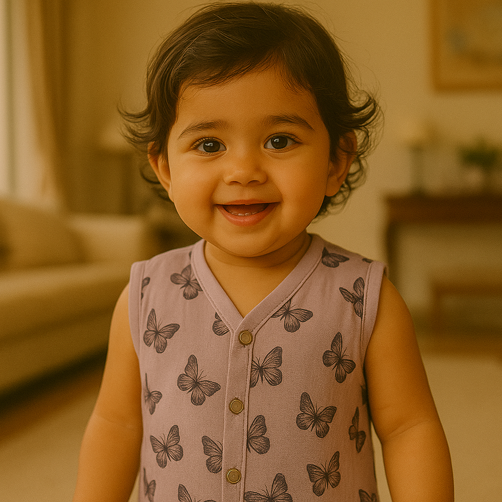 Organic Muslin Vest Set of 3 | Owl, Cat & Butterfly Designs – Soft, Breathable & Buttoned for Easy Dressing