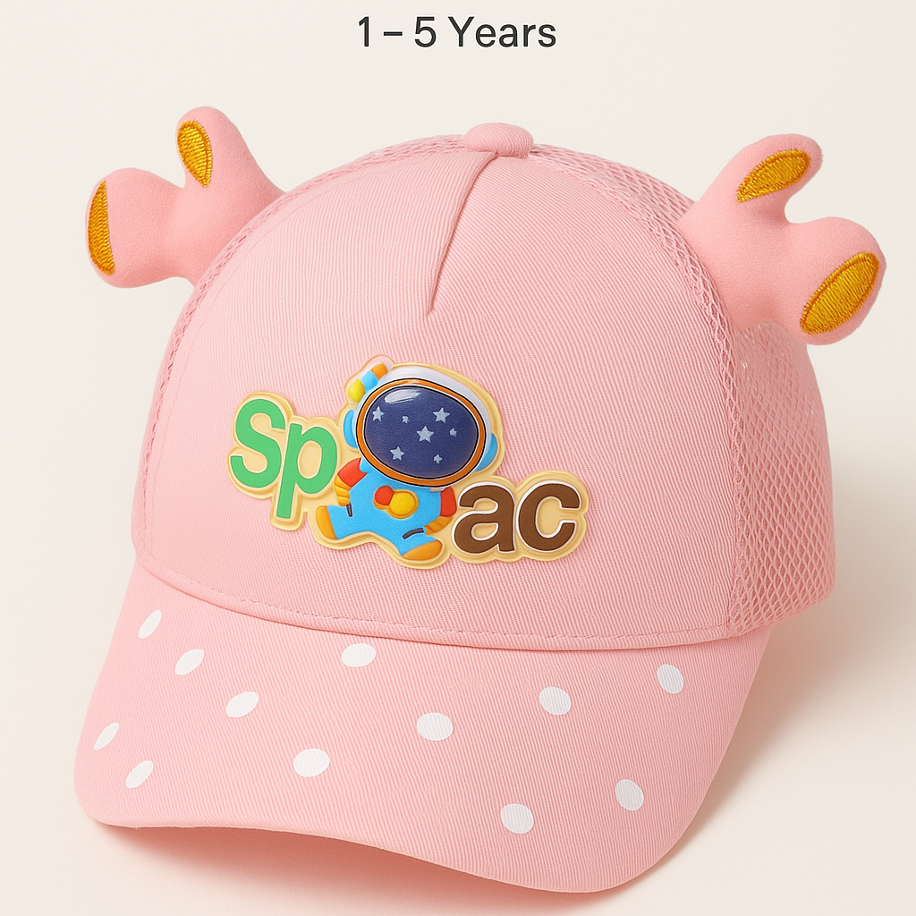 Kids Space-Themed Pink Cap – Astronaut Design & Ears