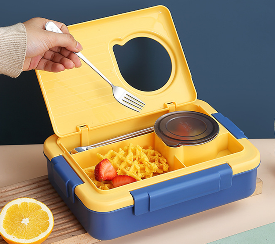 Cherry Green Bento Lunch Box | 3-Grid + Dibbi 800+150ml Leak-Proof Lb-8949