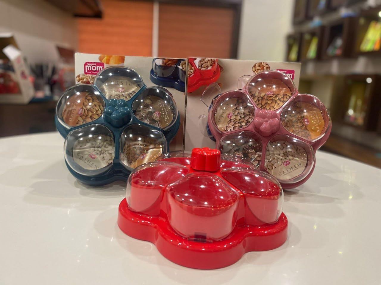 Lotus Shape Dry Fruit Storage Box – 5-Container Multipurpose Set with Serving Tray