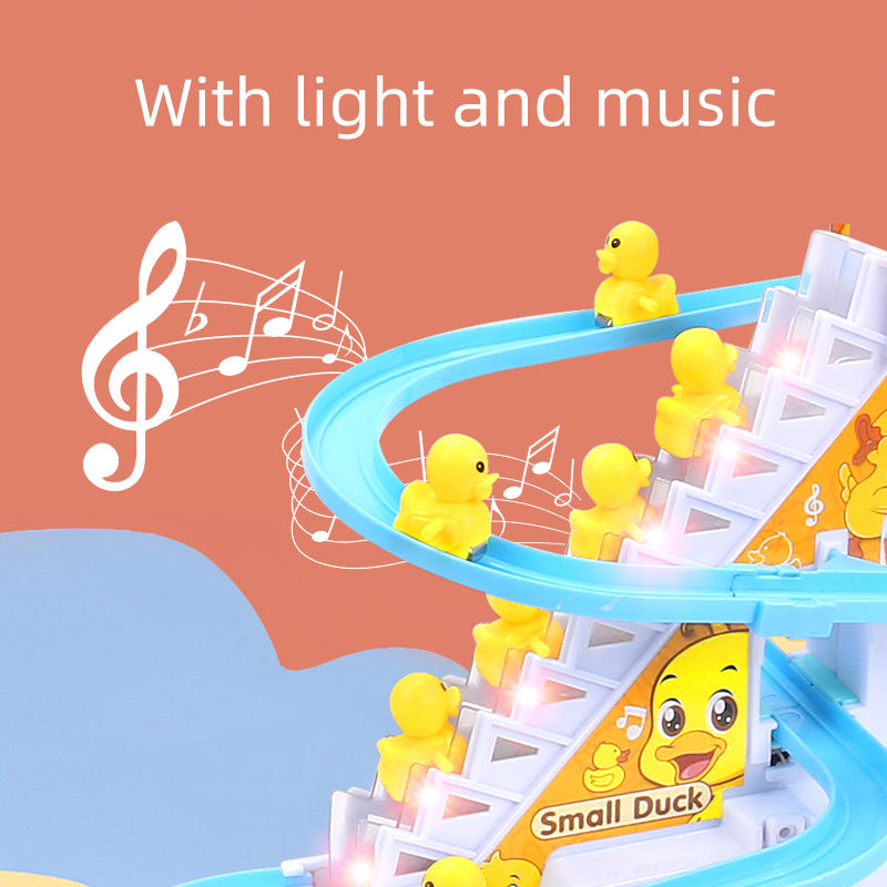 Duck Climbing Stairs Track Toy – Music & Lights Fun Play for Kids
