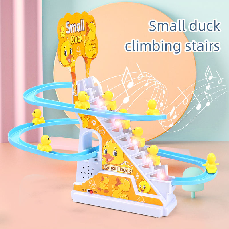 Duck Climbing Stairs Track Toy – Music & Lights Fun Play for Kids