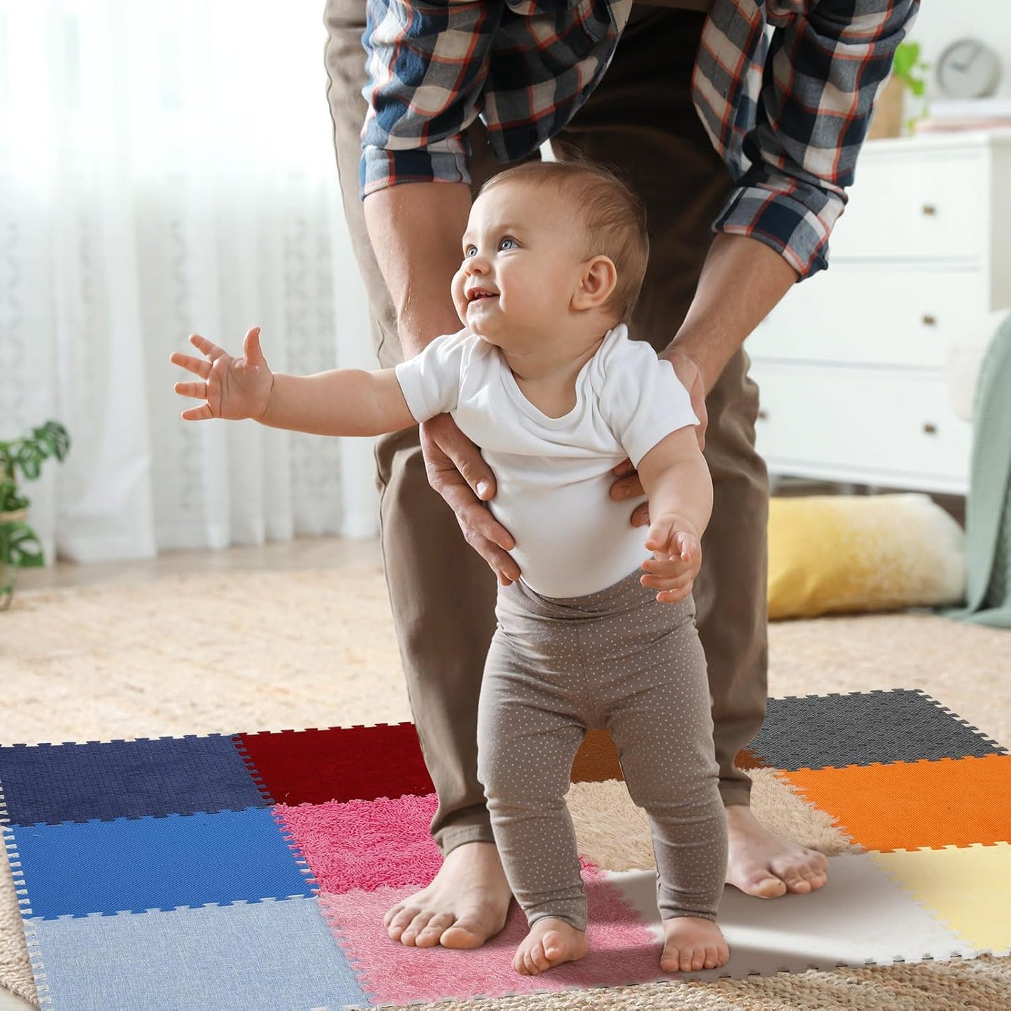 Living Room Bedroom Puzzle Children Kids Soft Carpet Patchwork Jigsaw Splice Heads Baby Mat Carpet Fluffy Non-slip
