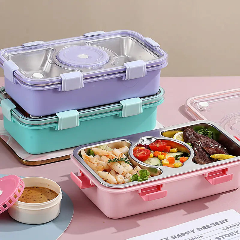 FreshMeal Steel Bento Lunch Box | 2-Compartment Tiffin with Dibbi & Spoon for Kids & Office Meals