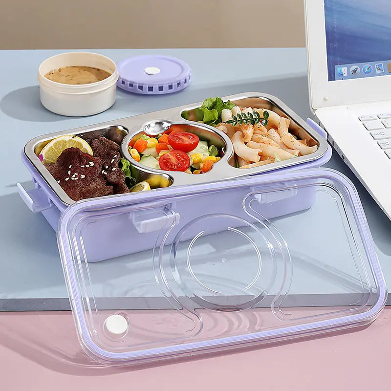 FreshMeal Steel Bento Lunch Box | 2-Compartment Tiffin with Dibbi & Spoon for Kids & Office Meals