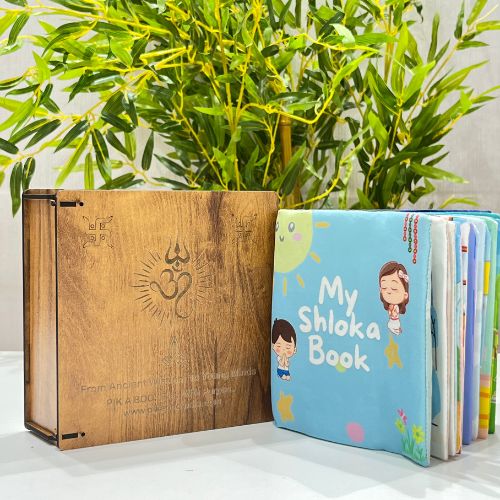 PiK A BOO Shloka Cloth Book With ॐ Wooden Box For Kids Exclusive with Crinkle Page for Infants, Toddlers, Kids