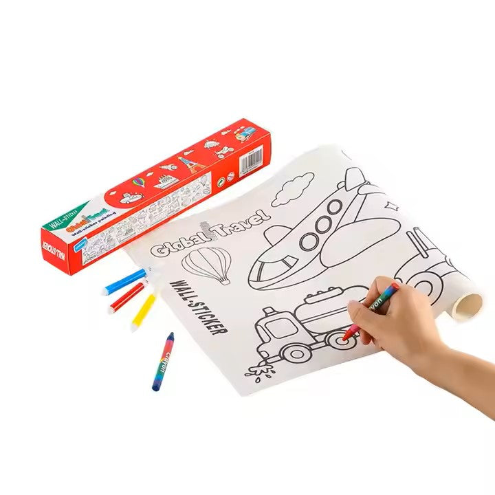 Global Travel Mess-Free Coloring Wall Poster – Custom Magic Activity Roll for Kids' Fun Drawing Projects
