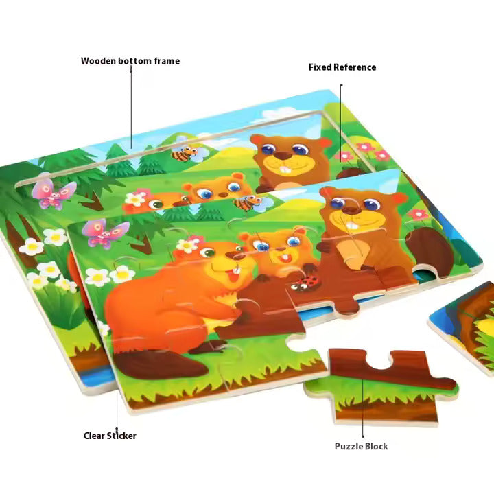 Wooden Animal Puzzle Set for Kids – 12-Piece Educational Toy Game Gift