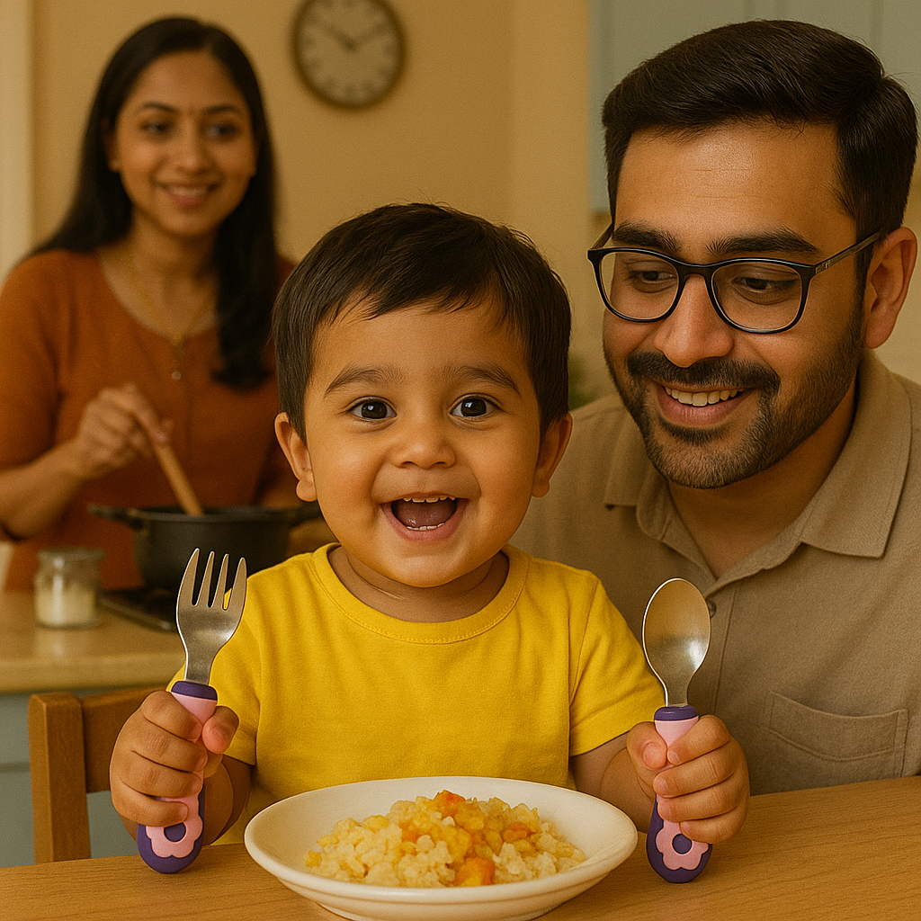 Self-Feeding Steel Spoon & Fork Set – Safe Colors for Toddlers