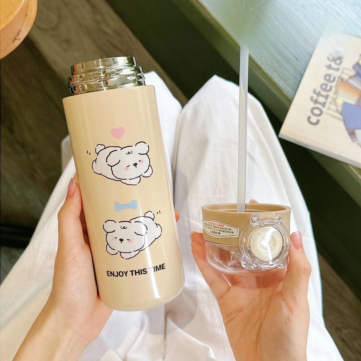 KawaiiPanda Steel 500ml Water Bottle Flip-Lid Leak-Proof Sipper | Stainless Steel Insulated Bottle for Kids & Adults