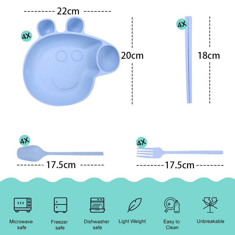 Kids’ Wheat Straw Tableware Set – Eco Dining Kit with Spoon, Fork & Chopsticks