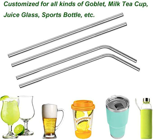 Metal Straw Set – 4 Bent & 4 Straight | Reusable with Cleaning Brush